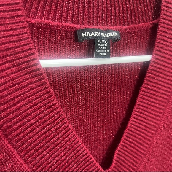 HILLARY RADLEY V-Neck Burgundy Sweater Galaxy Pattern Red Pullover Spring Top XL - Picture 6 of 7